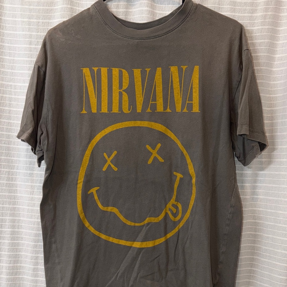 NIRVANA Charcoal Tee with Yellow Logo Boyfriend Tee
